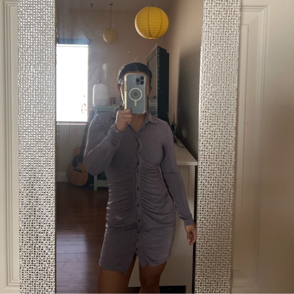 Lavender Mini Shirt Dress - Picture 1 of 3